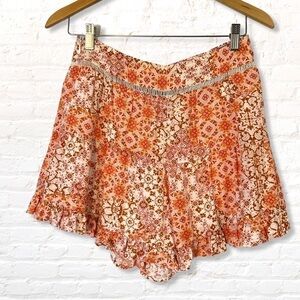 Forever 21 Floral Print Flounce Ruffle Hem Shorts Size Medium Coral Boho Floral